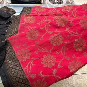 Red and Gold Floral khaddi saree